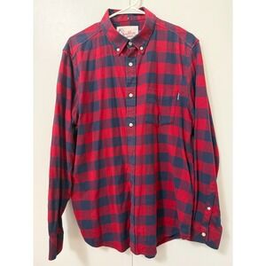 Chubbies Men's L Red Navy Plaid Flannel Button Up Stretch Preppy Outdoors